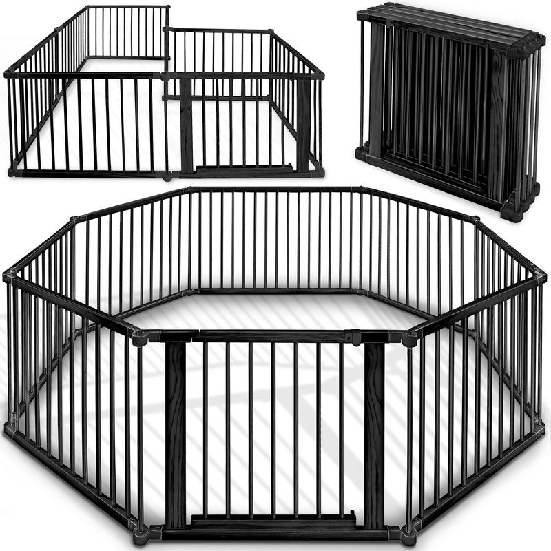 KIDUKU® 7,2 Meter Baby Laufgitter XXL klappbar inkl. Tür | Laufstall mit doppelter Sicherung | Absperrgitter für Kinder inkl. 8 Elementen | Krabbelgitter individuell formbar