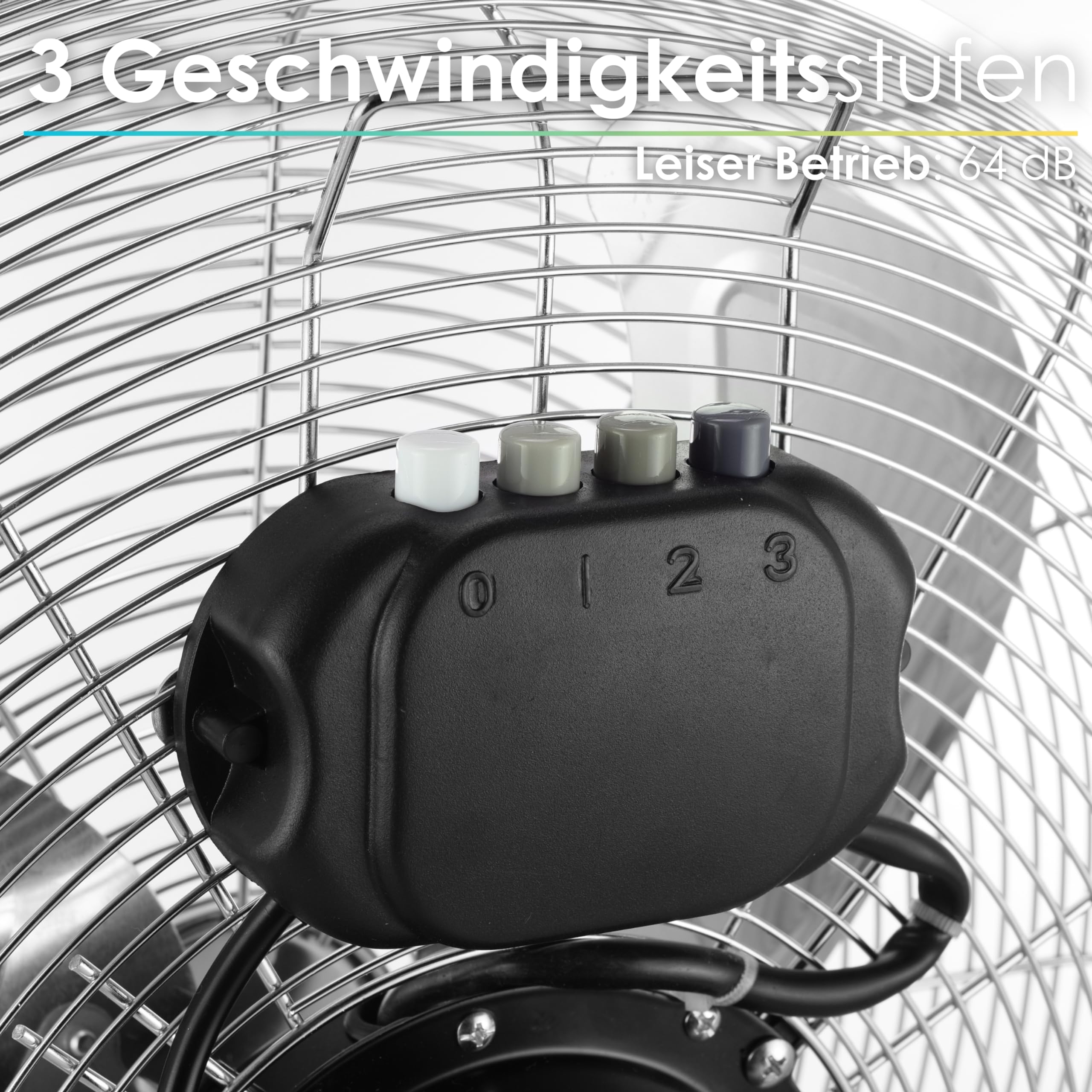 Echos Bodenventilator | Ø46 cm | 102 m³/min Luftdurchsatz | 1.250 U./min | 3 Geschwindigkeitsstufen | Power Windmaschine | Luftkühler | Standlüfter | Raumkühler | Ventilator (Vollmetall)