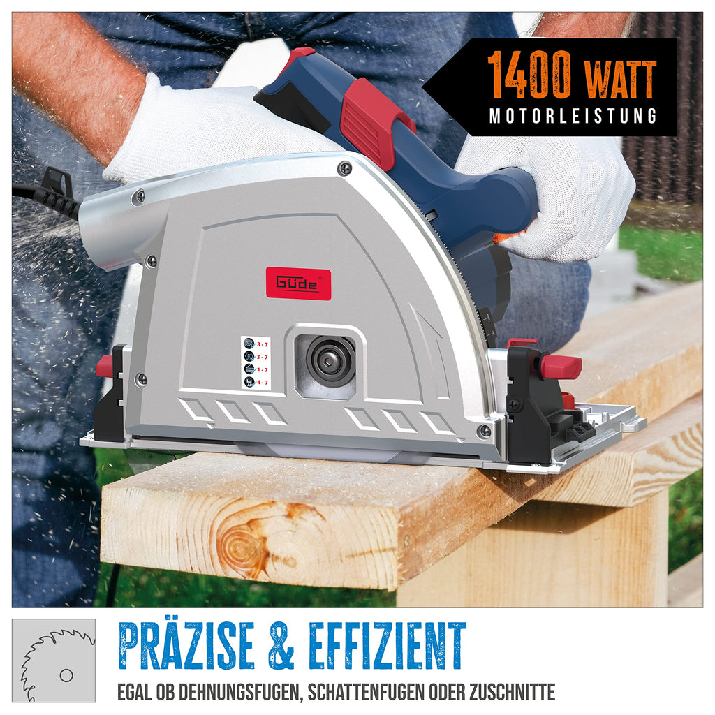 Güde 58232 Tauchkreissäge TS 57-1400 KE Set (1400 W, Sägeblatt-Ø 165 mm, Paralleler Tauchmechanismus, Winkelverstellung von 0° bis 47°)
