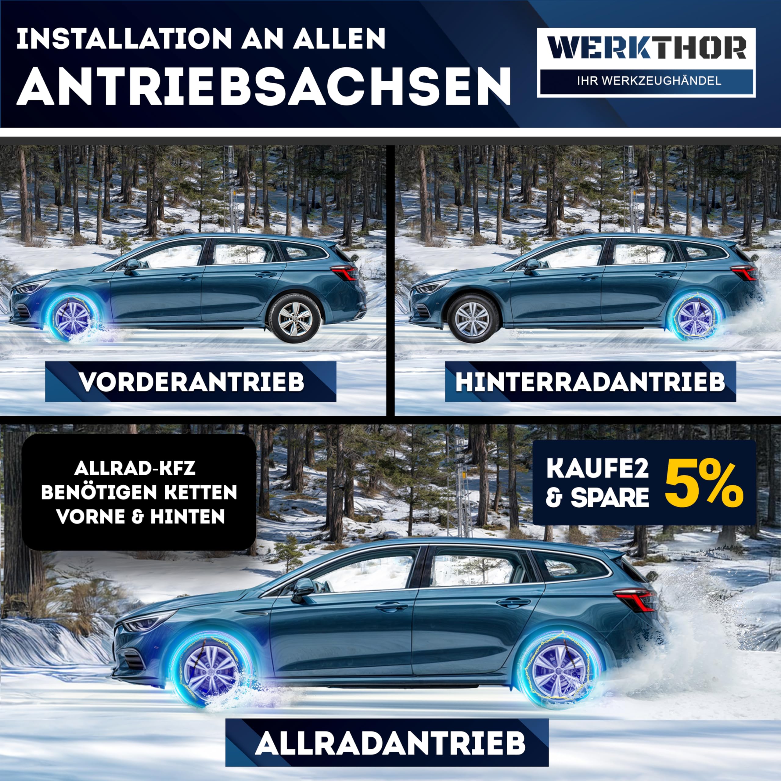 WERKTHOR Schneeketten Werkzeuglose Montage Sicherem Grip EUZulassung Für Winterfahrer