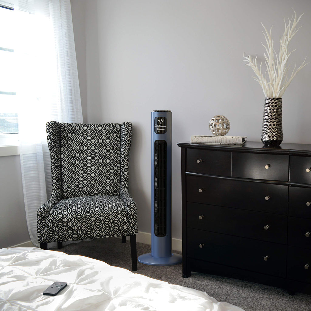 Brandson - Turmventilator mit Fernbedienung - Preisträger 2025 - Oszillation 60° - Standventilator - mobiler Lüfter - Tower Fan - 96 cm - 45W - Ventilator mit 3 Geschwindigkeiten - Blau