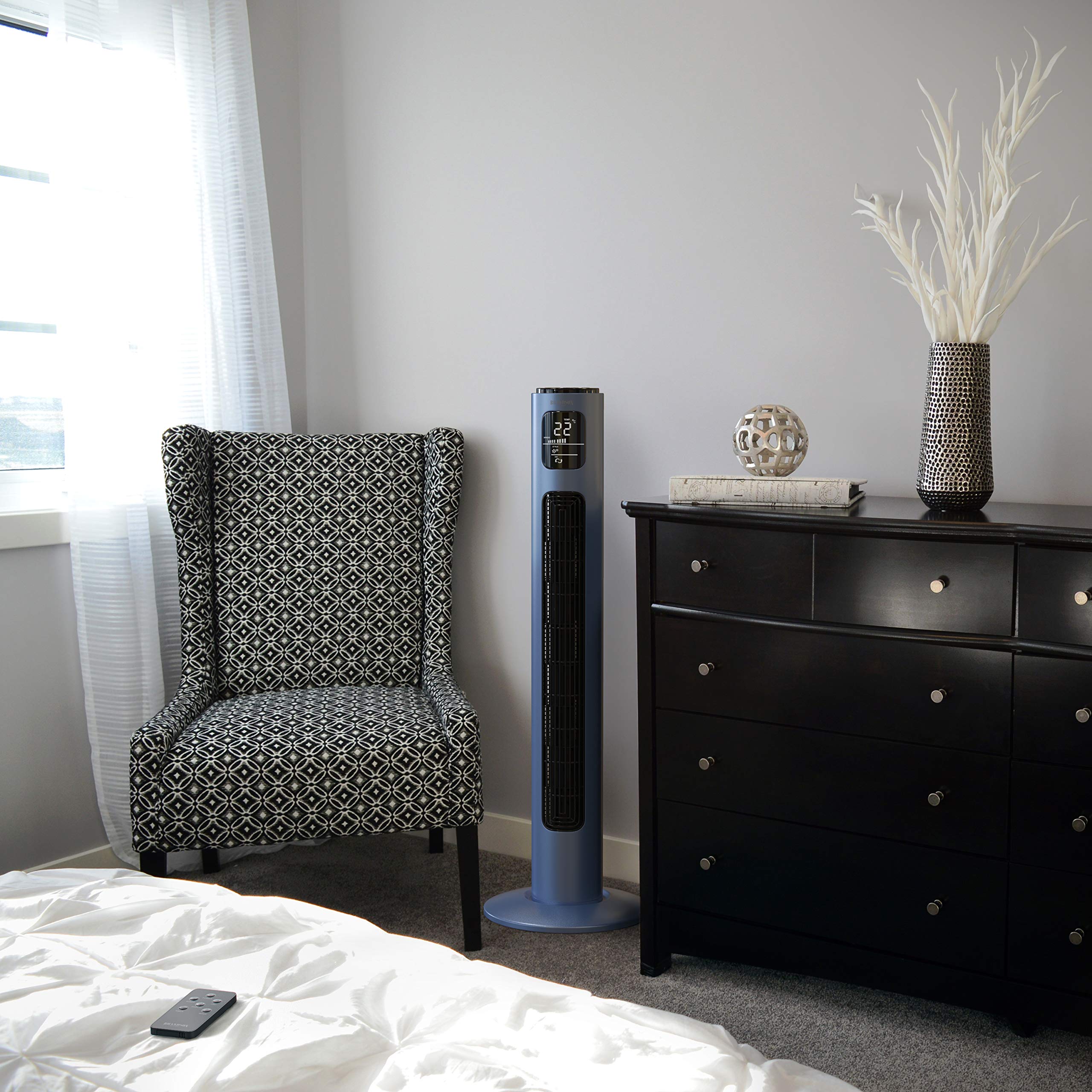 Brandson - Turmventilator mit Fernbedienung - Preisträger 2025 - Oszillation 60° - Standventilator - mobiler Lüfter - Tower Fan - 96 cm - 45W - Ventilator mit 3 Geschwindigkeiten - Blau