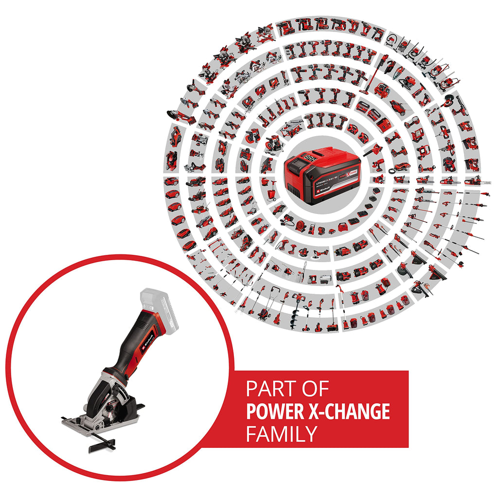 Einhell Akku-Mini-Handkreissäge TE-CS 18/89 Li - Solo Power X-Change (Lithium-Ionen, werkzeuglose Einstellung d. Schnitttiefe, hochwertiger Sägetisch, ohne Akku und Ladegerät)
