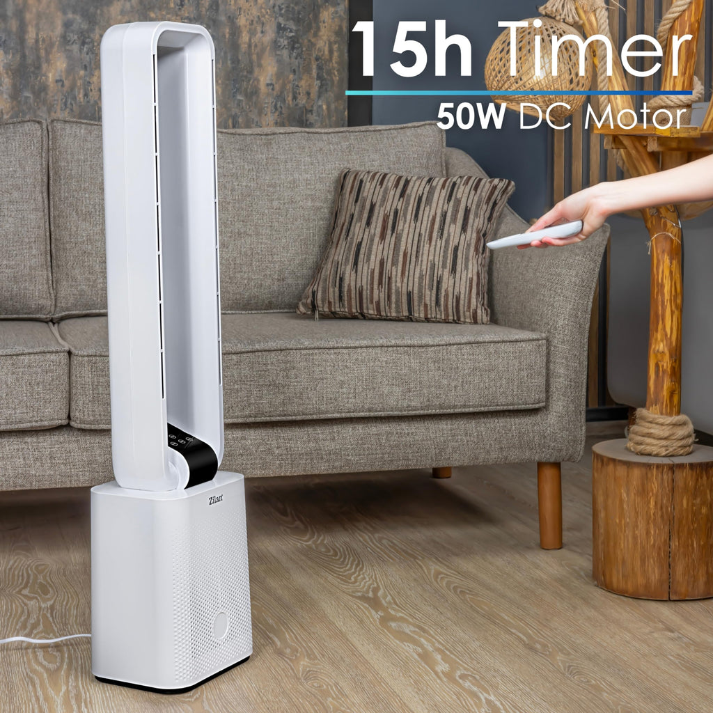 Zilan Turmventilator sehr leise mit Kühlung Standventilator mit Fernbedienung energiesparend oszillierend - Säulenventilator Aircooler Luftkühler Bodenventilator Tower Fan 12 Stufen