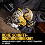 Dewalt 18 Volt Akku-Stichsäge DCS331N (vibrationsarmer Hochleistungsmotor, elektronische Hubzahlregulierung, Hublänge: 26 mm, beidseitige Neigungseinstellung: 45°, Lieferung ohne Akku und Ladegrät)