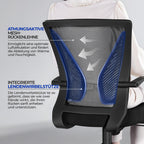 Yaheetech Bürostuhl Ergonomisch, Schreibtischstuhl mit Netzbespannung, Arbeitsstuhl mit Armlehnen, Chefsessel aus Mesh, höhenverstellbarer Computerstuhl 136 kg, atmungsaktiv, Wippfunktion Schwarz
