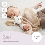 Livella Kuscheltuch „Hase“ mit Söckchen - Reine Bio-Baumwolle – Premium Schmusetuch, Kuscheldecke, Schmusedecke, Strickdecke - Samtweich & atmungsaktiv - Oeko-TEX® Standard 100 und GOTS Zertifiziert