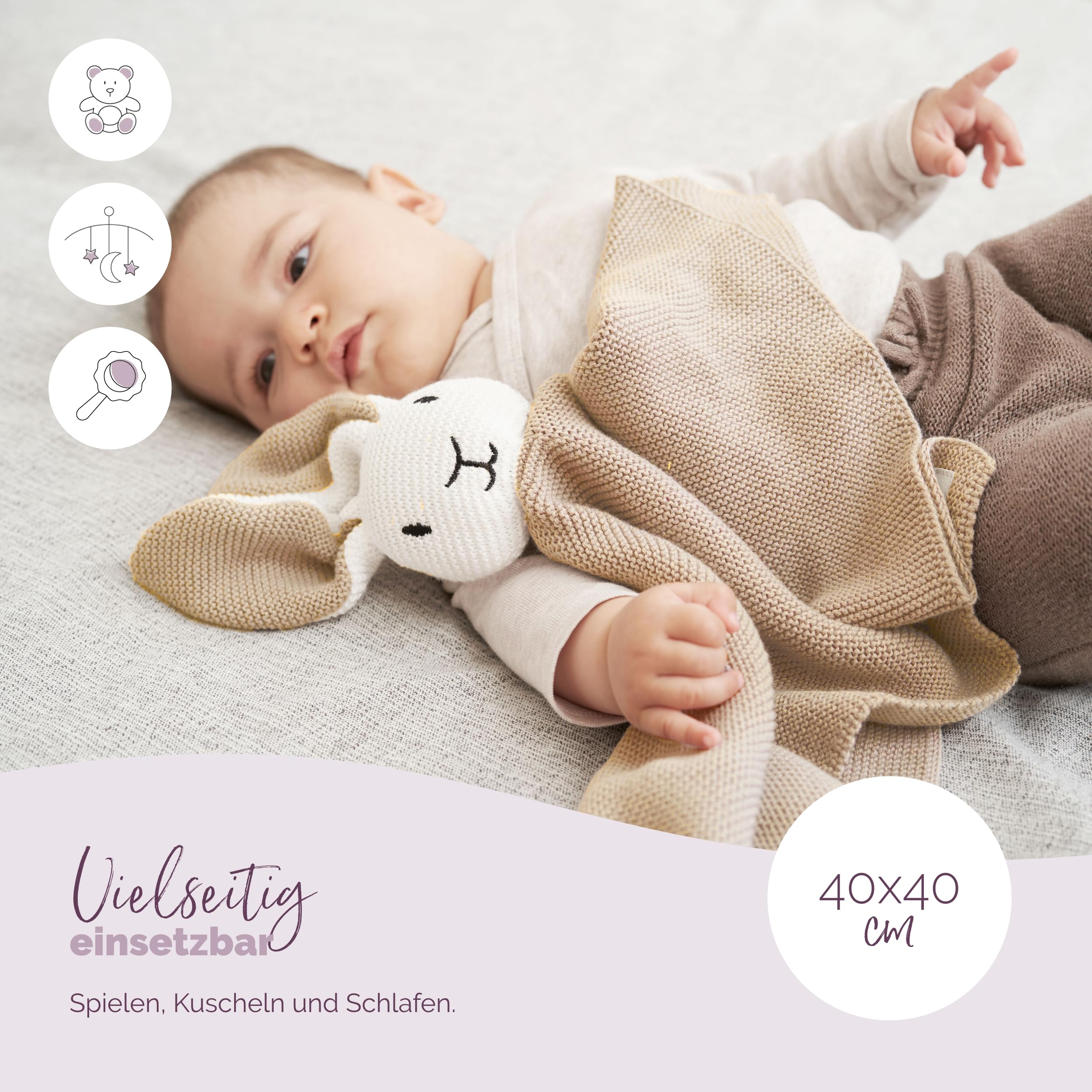 Livella Kuscheltuch „Hase“ mit Söckchen - Reine Bio-Baumwolle – Premium Schmusetuch, Kuscheldecke, Schmusedecke, Strickdecke - Samtweich & atmungsaktiv - Oeko-TEX® Standard 100 und GOTS Zertifiziert