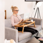 Relaxdays Laptoptisch Bambus XL, ideale Belüftung, höhenverstellbar, 5 Neigungswinkel, Lapdesk mit Schubfach, Natur