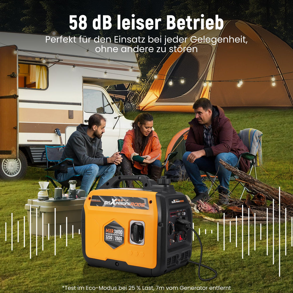 maXpeedingrods Inverter Stromerzeuger 3500W Superleise, Leicht und Mobil Benzin Notstromaggregat Stromgenerator, ECO-Modus mit 2x 230V / 2x USB / 1x 12V DC Steckdosen für RV Camping Festivals, Reise
