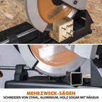 Evolution R355CPS Kappsäge Kapp-Zug-Gehrungssäge 2200 W | inkl. Ø 355 mm HM-Sägeblatt Multi-Material-Schneiden Holz, Aluminium, Stahl, Kunststoff | Schnittleistung von 120 x 120 mm | 0-45˚ Gehrung