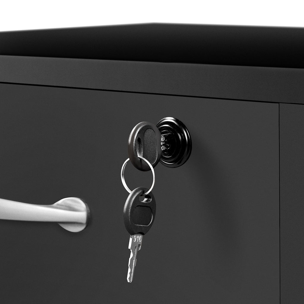 Yaheetech Rollcontainer, Aktenschrank, Büroschrank mit 5 Rollen, 3 Schubladen und 2 offenen Fächern, Industrie-Design, für Dokumente, Schwarz