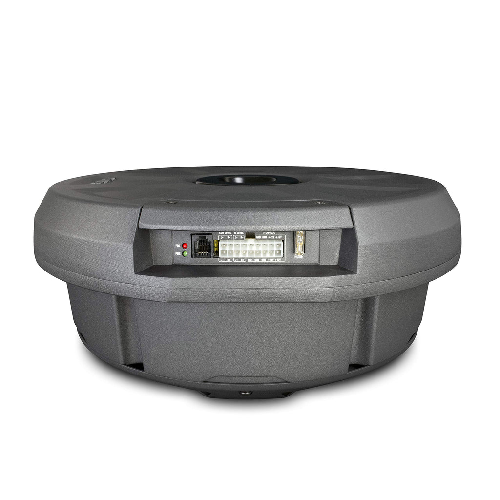 EMPHASER EBS111A – kraftvoller 28 cm Aktivsubwoofer zum Einbau in Reserverad Mulde/Felge, Auto Bassbox mit 200 Watt Verstärker, geschlossenes Gehäuse