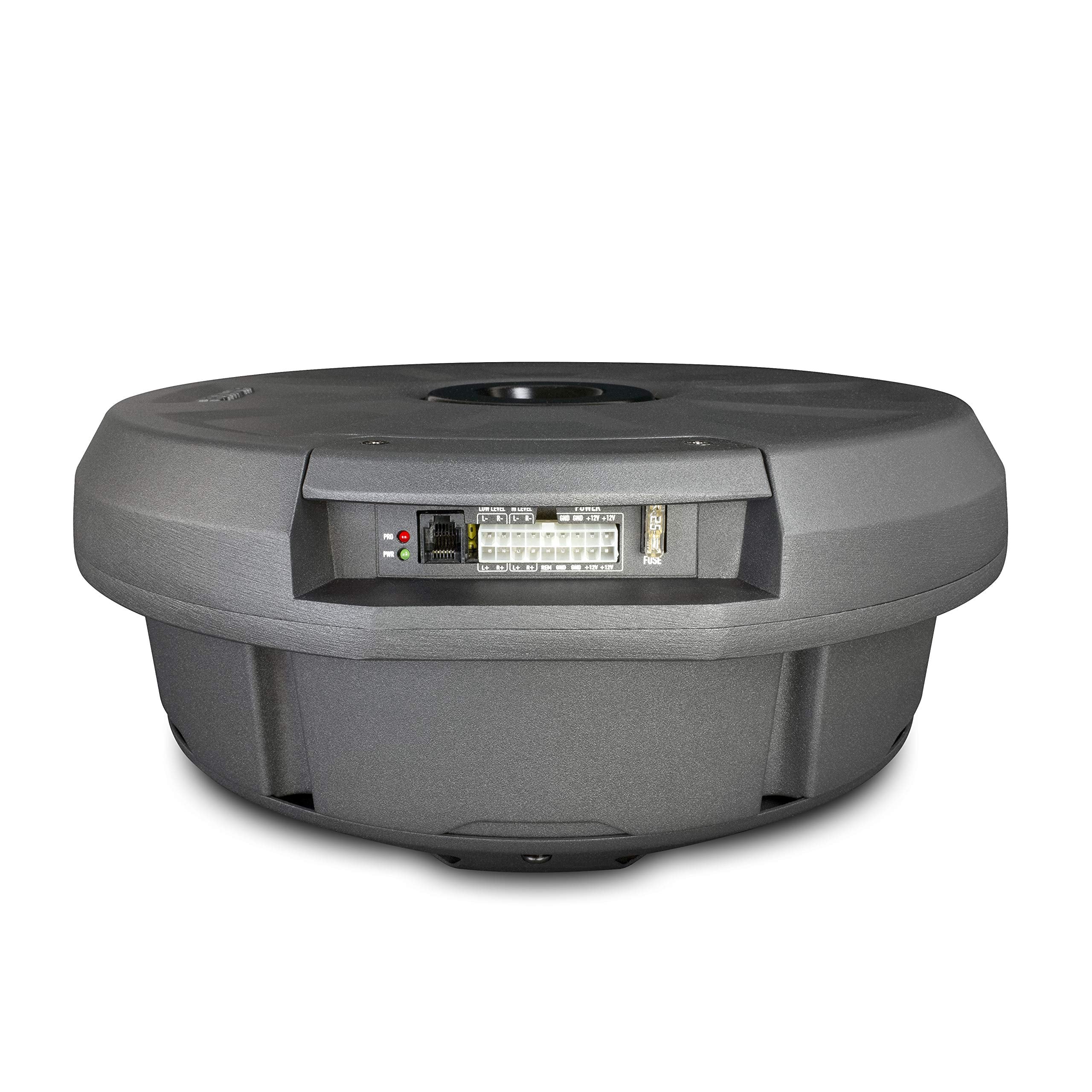 EMPHASER EBS111A – kraftvoller 28 cm Aktivsubwoofer zum Einbau in Reserverad Mulde/Felge, Auto Bassbox mit 200 Watt Verstärker, geschlossenes Gehäuse