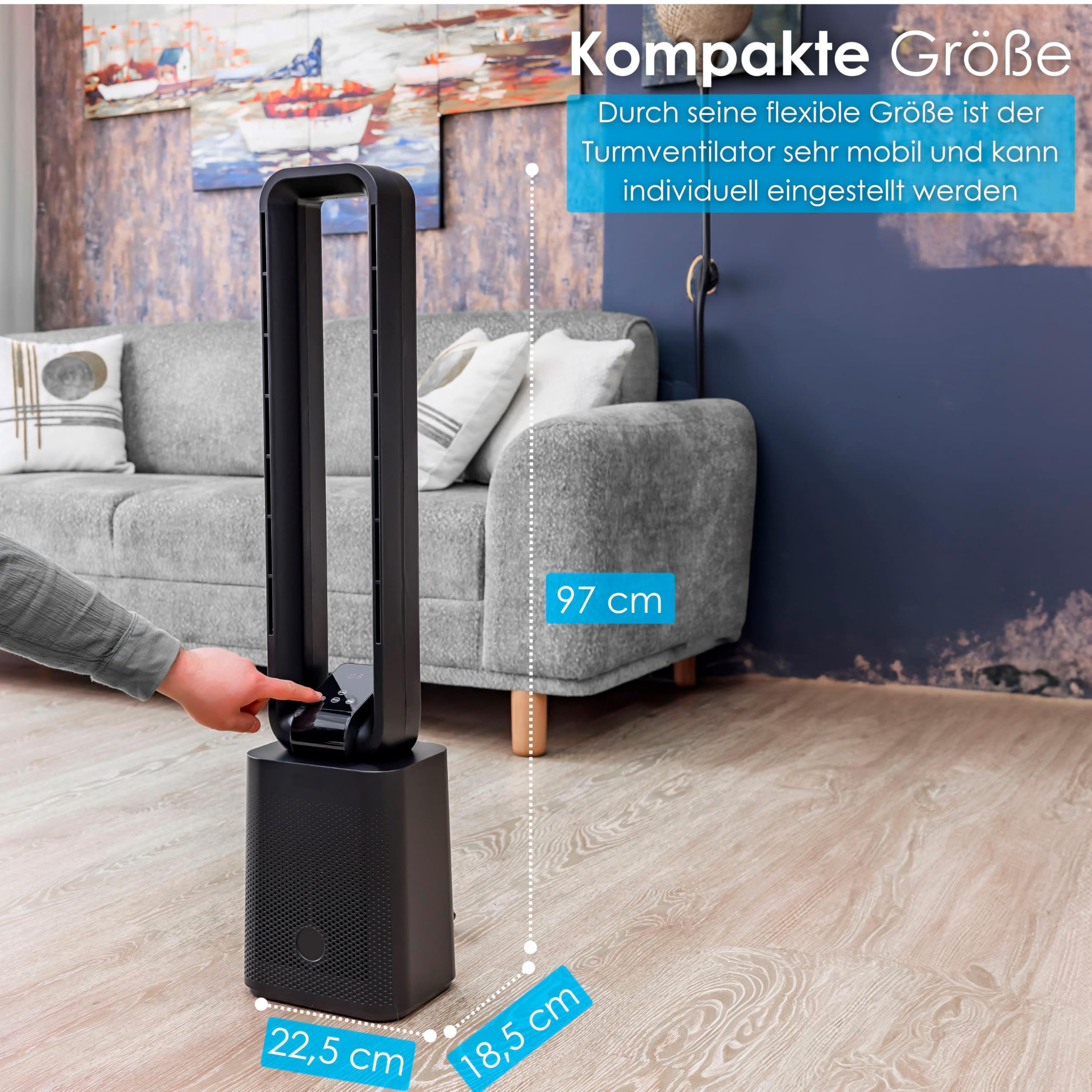 Turmventilator sehr leise Ventilator DC Motor Fernbedienung Oszillierend LED-Display 3 Modi 12 Stufen Tower-Ventilator Säulenventilator Standventilator Luftkühler 15h Timer Tower Fan (Black Venom)