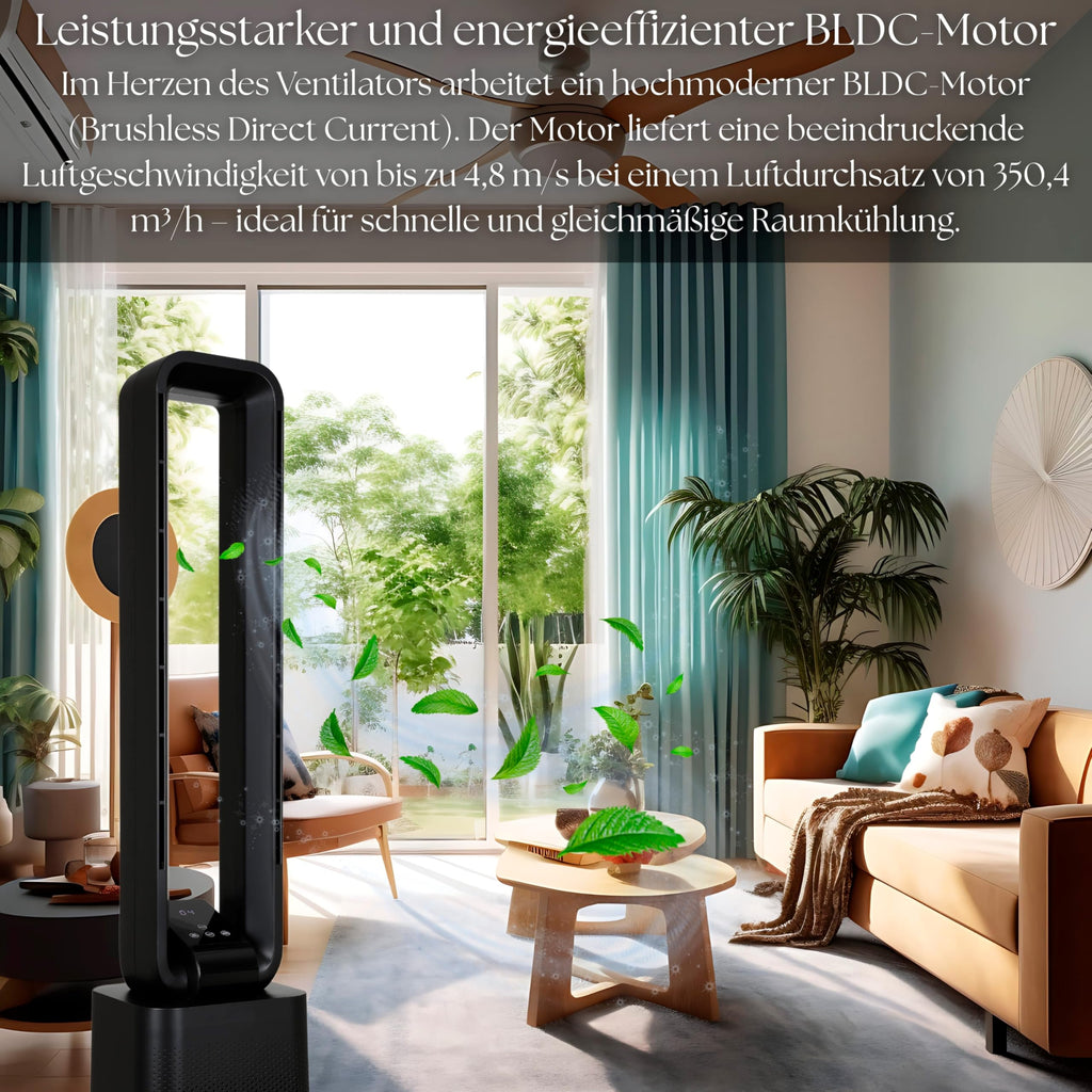 Turmventilator sehr leise Ventilator DC Motor Fernbedienung Oszillierend LED-Display 3 Modi 12 Stufen Tower-Ventilator Säulenventilator Standventilator Luftkühler 15h Timer Tower Fan (Black Venom)