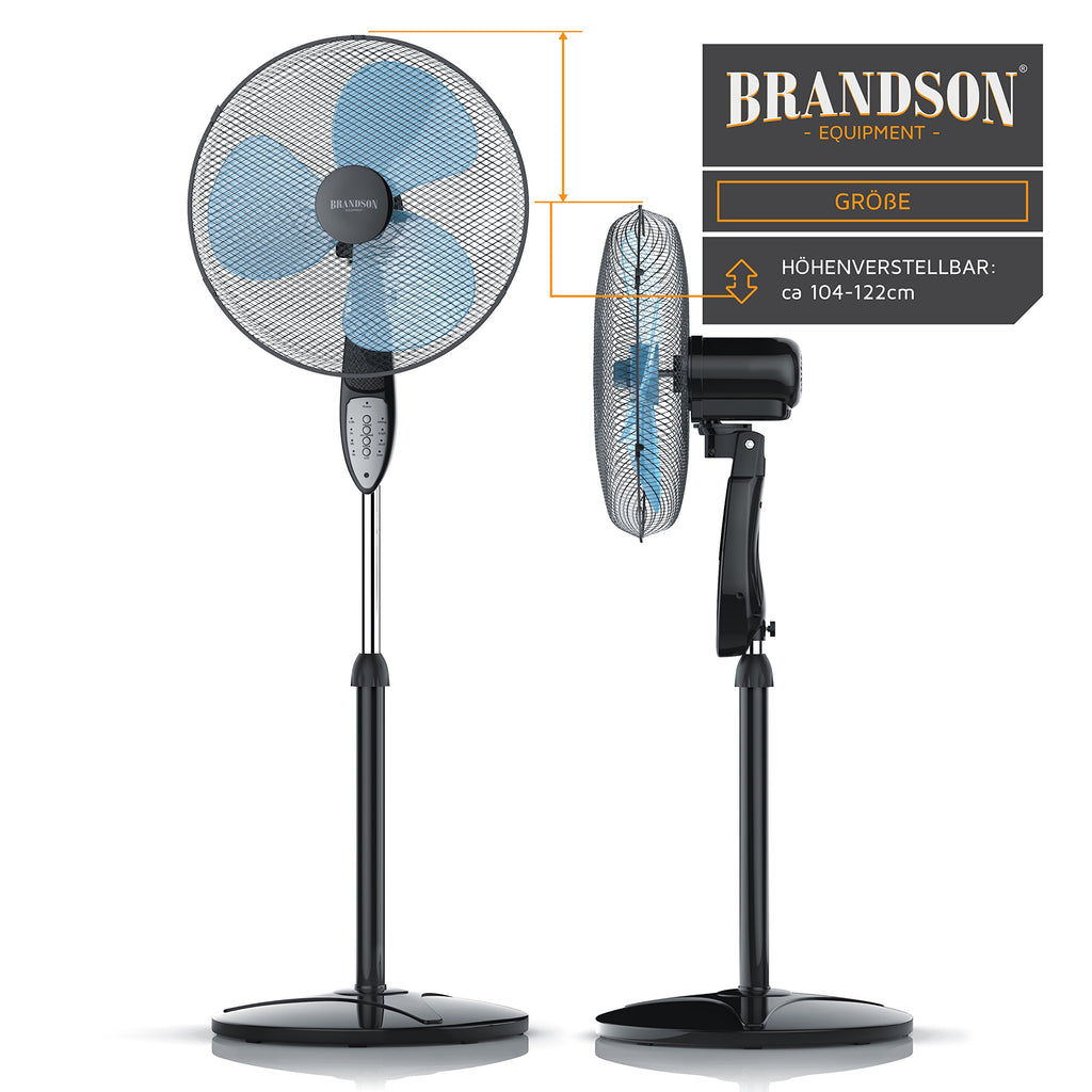 Brandson - Standventilator mit Fernbedienung Standlüfter - Ventilator höhenverstellbarer Standfuß - Neigungswinkel verstellbar - 50W - 3 verschiedene Geschwindigkeitsstufen - Oszillationsfunktion 80°