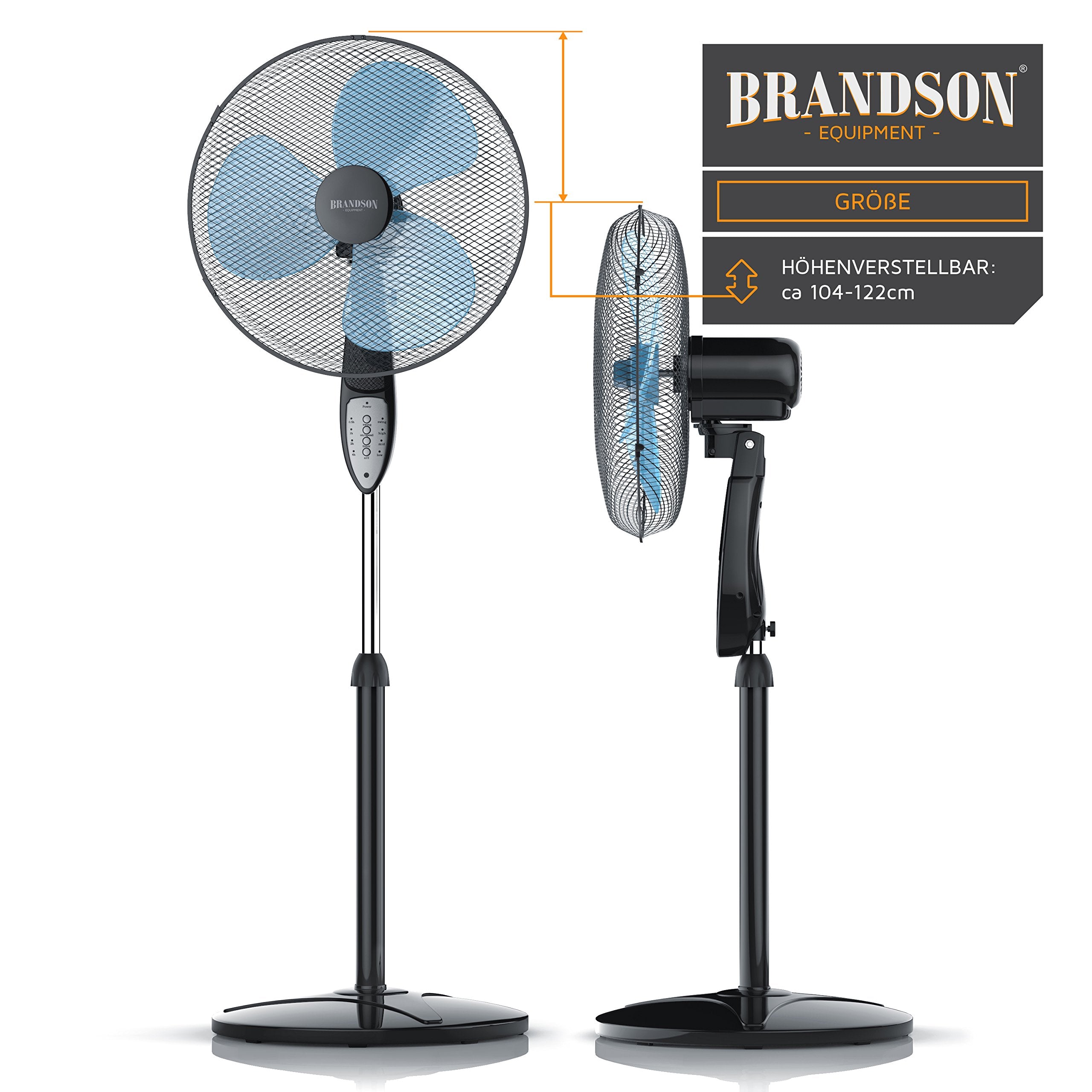 Brandson - Standventilator mit Fernbedienung Standlüfter - Ventilator höhenverstellbarer Standfuß - Neigungswinkel verstellbar - 50W - 3 verschiedene Geschwindigkeitsstufen - Oszillationsfunktion 80°