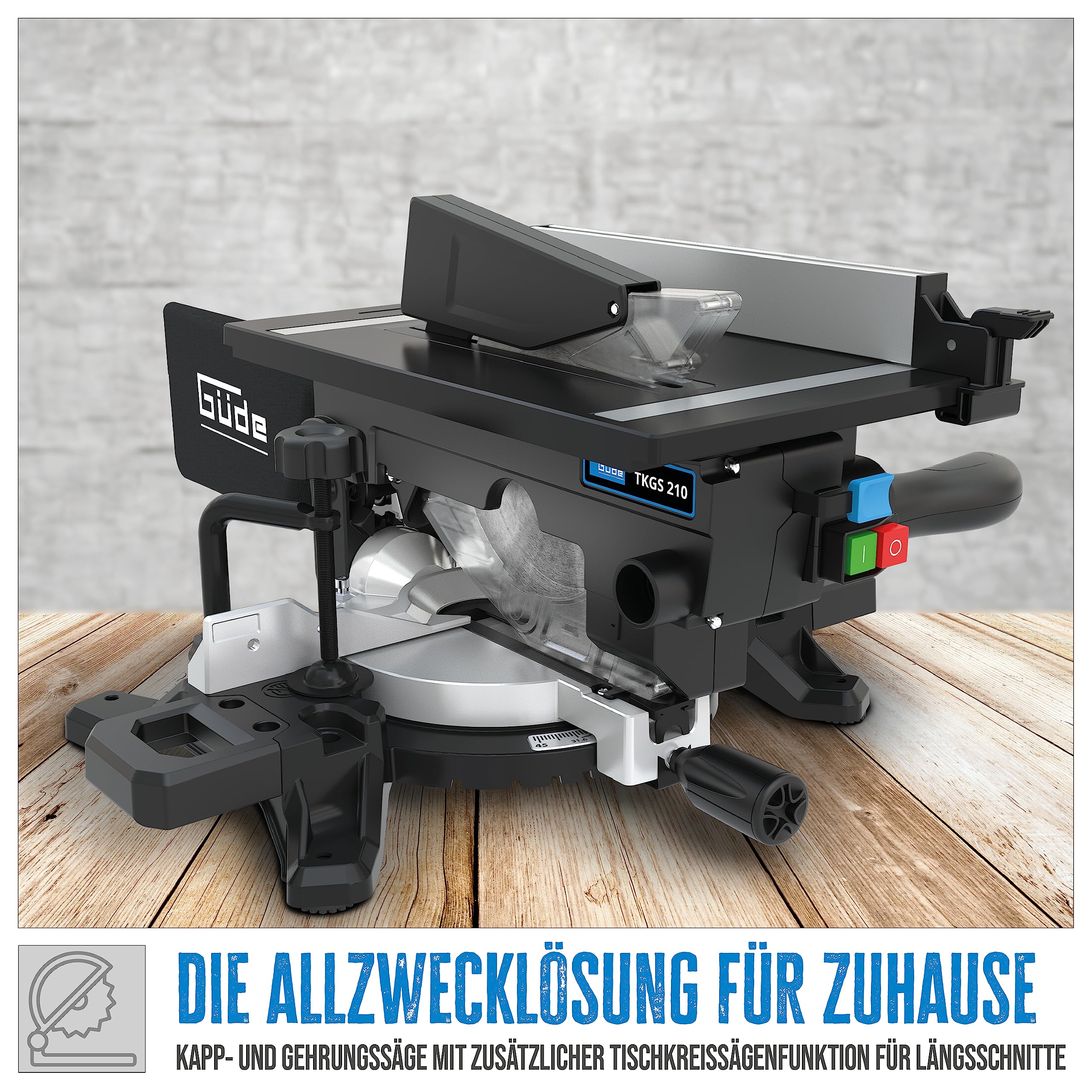Güde 55270 Tisch- & Kappsäge TKGS 210 (2 in 1, Kapp- und Gehrungssäge & Tischkreissäge, 1500 Watt, 210 mm Sägeblatt, Laser)