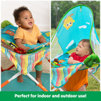 Bright Starts Pop 'N Jump Faltbarer Aktivitäts-Jumperoo, Tragbares Aktivitätscenter für Babys, UPF 50+ Sonnendach, 4 Sensorische Spielzeuge, Reisetasche, 6-12 Monate