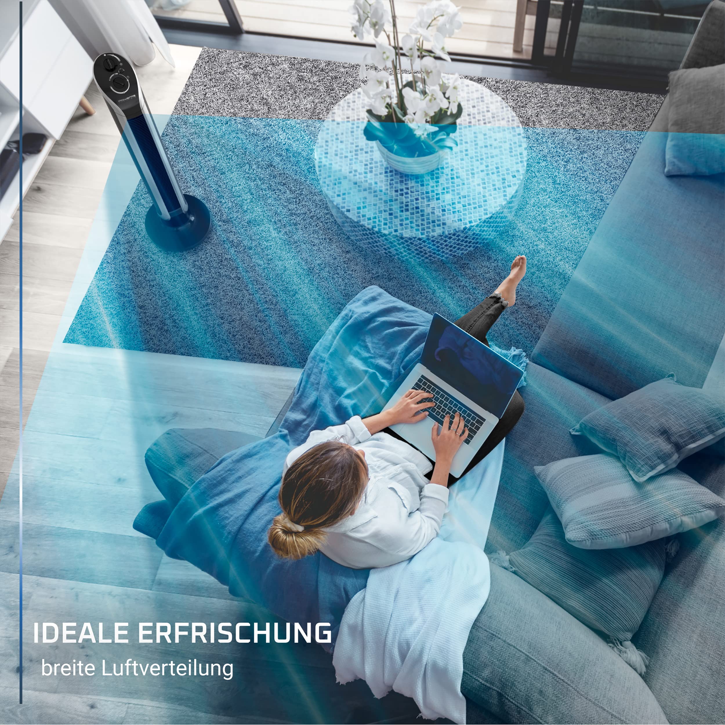 Rowenta VU6620 Eole Infinite Turmventilator | leistungsstark | leise mit nur 43 dB(A) | geringer Energieverbrauch | 3 Geschwindigkeiten | horizontale Oszillation | Timer | Schwarz