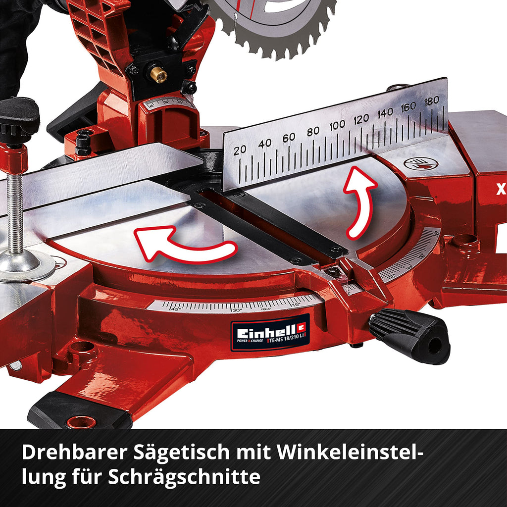 Einhell Akku-Kappsäge TE-MS 18/210 Li-Solo Power X-Change (18 V, max. 60 mm x 120 mm Schnitttiefe/-breite, Ø 210 mm Sägeblatt, neigbarer Sägekopf, Laser, ohne Akku)