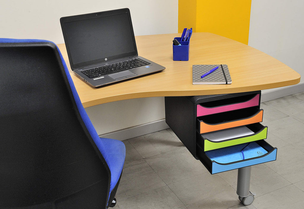 Exacompta 309913D Premium Ablagebox mit 5 Schubladen für DIN A4+ Dokumente. Stapelbare Schubladenbox mit hoher Kapazität für mehr Platz auf dem Schreibtisch Big Box Plus Black Office Weiß-Bunt