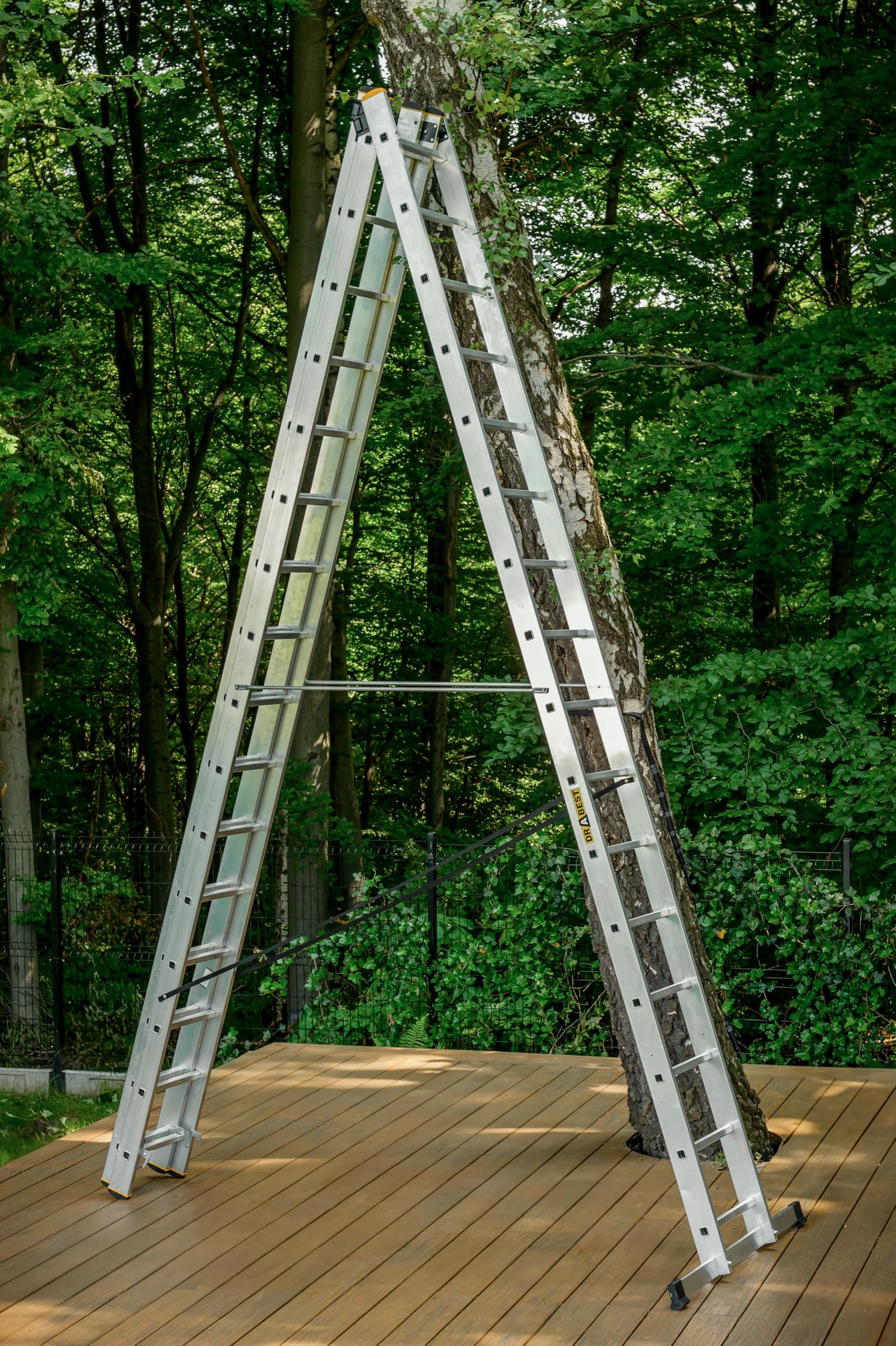 DRABEST Leiter PRO Serie Aluleiter 3-teilig Mehrzweckleiter 3x16 Stufen Leiter Multifunktionsleiter Kombileiter bis 150 kg Beslastbar - Arbeitshöhe 10,83 m - inkl. Eimerhaken