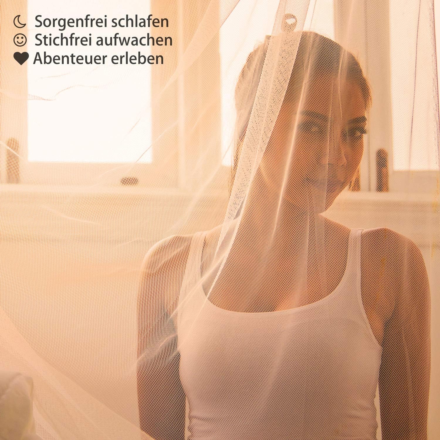 Outdoro Moskitonetz inklusive Klebehaken für Zuhause und Reisen extra-groß für Doppelbett & Einzelbett, Betthimmel