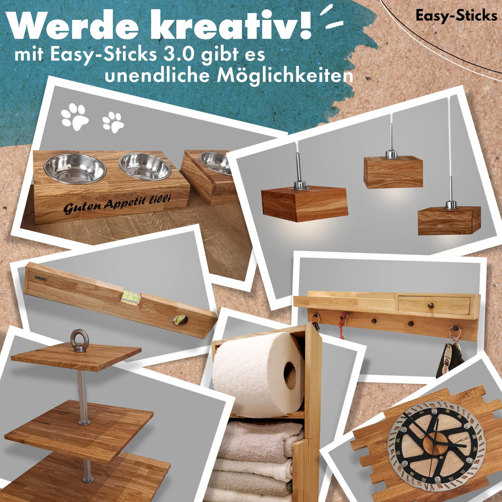 Easy-Sticks 3.0 Eiche – 210 Stück – Bastelholz OHNE Klebeband – Hölzchen für DIY Projekte und Deko – Hölzer zum Bauen und Verkleiden