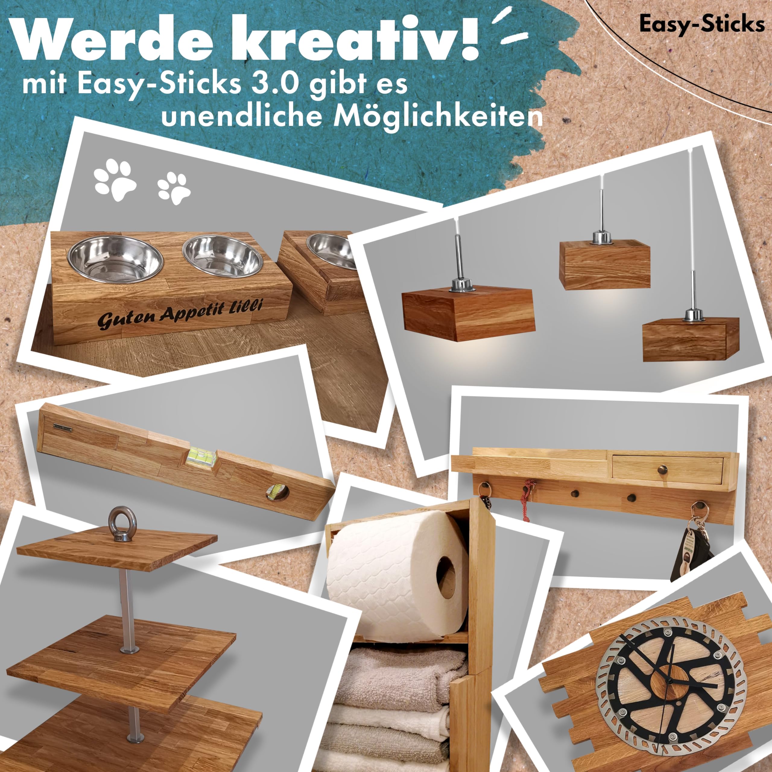 Easy-Sticks 3.0 Eiche – 210 Stück – Bastelholz OHNE Klebeband – Hölzchen für DIY Projekte und Deko – Hölzer zum Bauen und Verkleiden