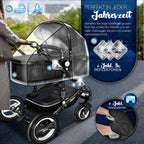 KIDUKU® 3 in 1 Kinderwagen XXL Komplettset | Kombikinderwagen Set inkl. Babywanne Buggy Sportsitz & Auto-Babyschale Fußsack | Vollgummireifen Wickeltasche Handwärmer Regenschutz Kindertisch ECE R129