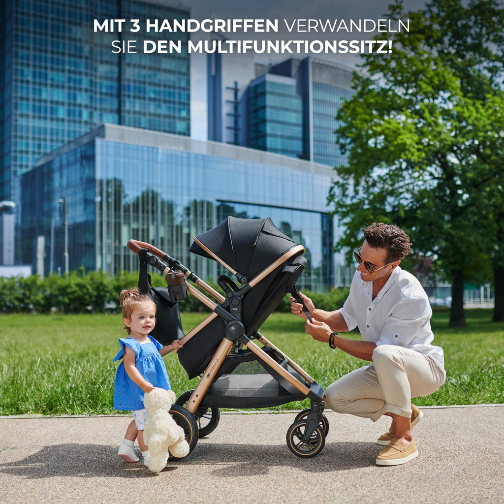 Kinderkraft ESME Kinderwagen 3 in 1 komplettset bis 26 kg, Kombikinderwagen reisesysteme mit Babyschale I-size 40-75 cm, Zusammenklappen, Liegeposition, Grau