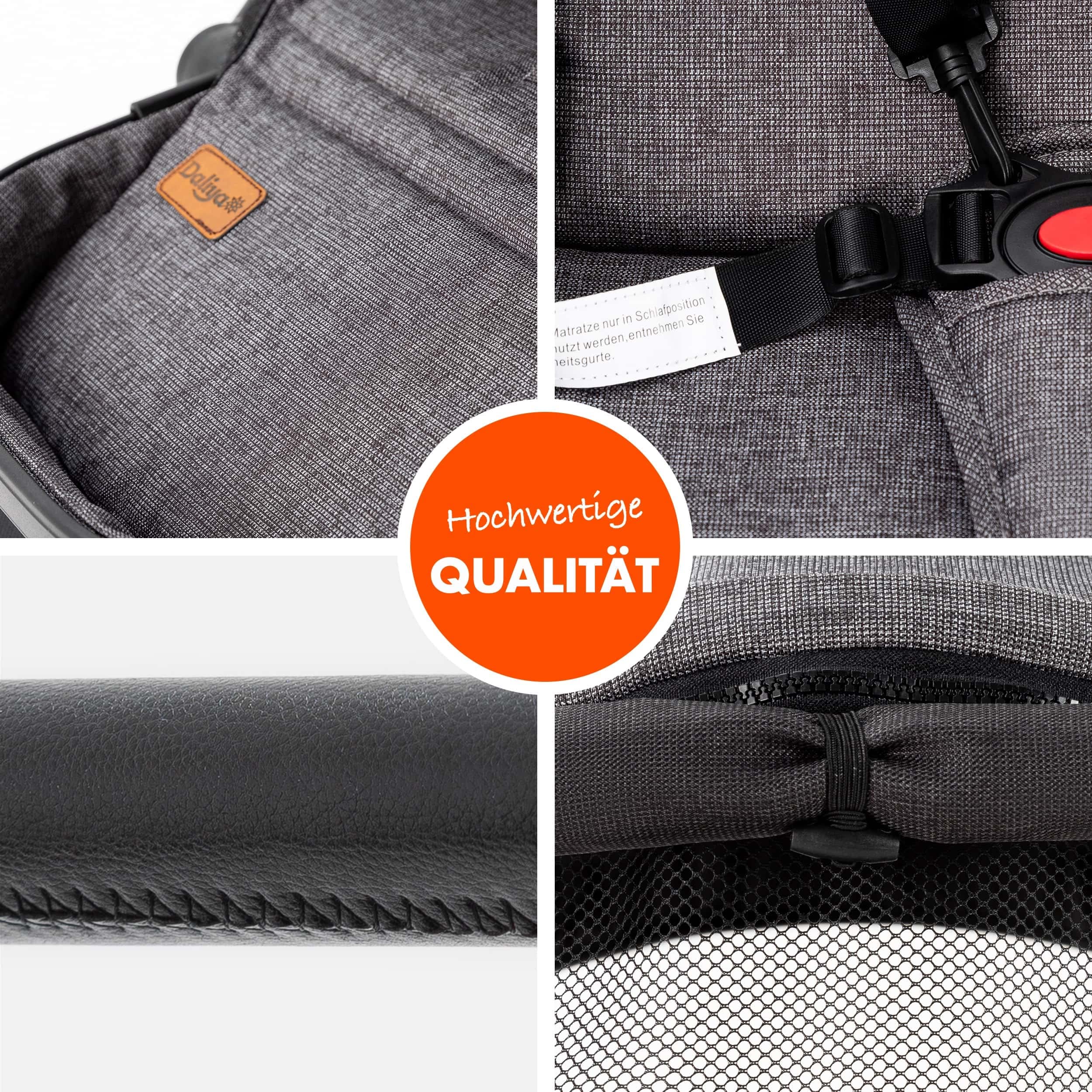 Daliya® Rapidy Buggy Kinderwagen 0-36 Monate Sportwagen mit Liegeposition Wickeltasche, Winterfußsack, Ess- & Spieltisch und mehr (Dunkelgrau - Schwarz)