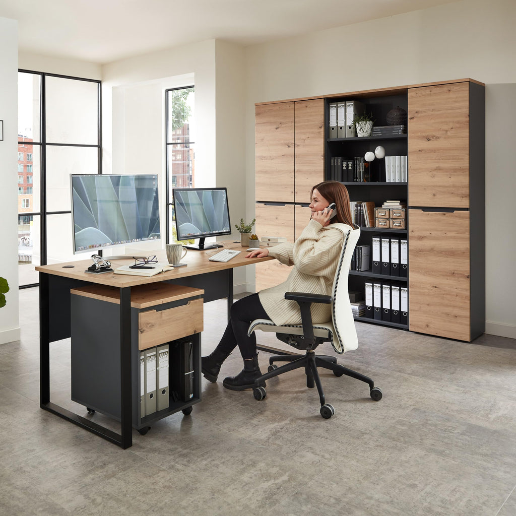 MEMPHIS Aktenschrank in Artisan Eiche Optik, Graphit - Moderner Büroschrank - 45 x 197 x 38 cm (B/H/T)