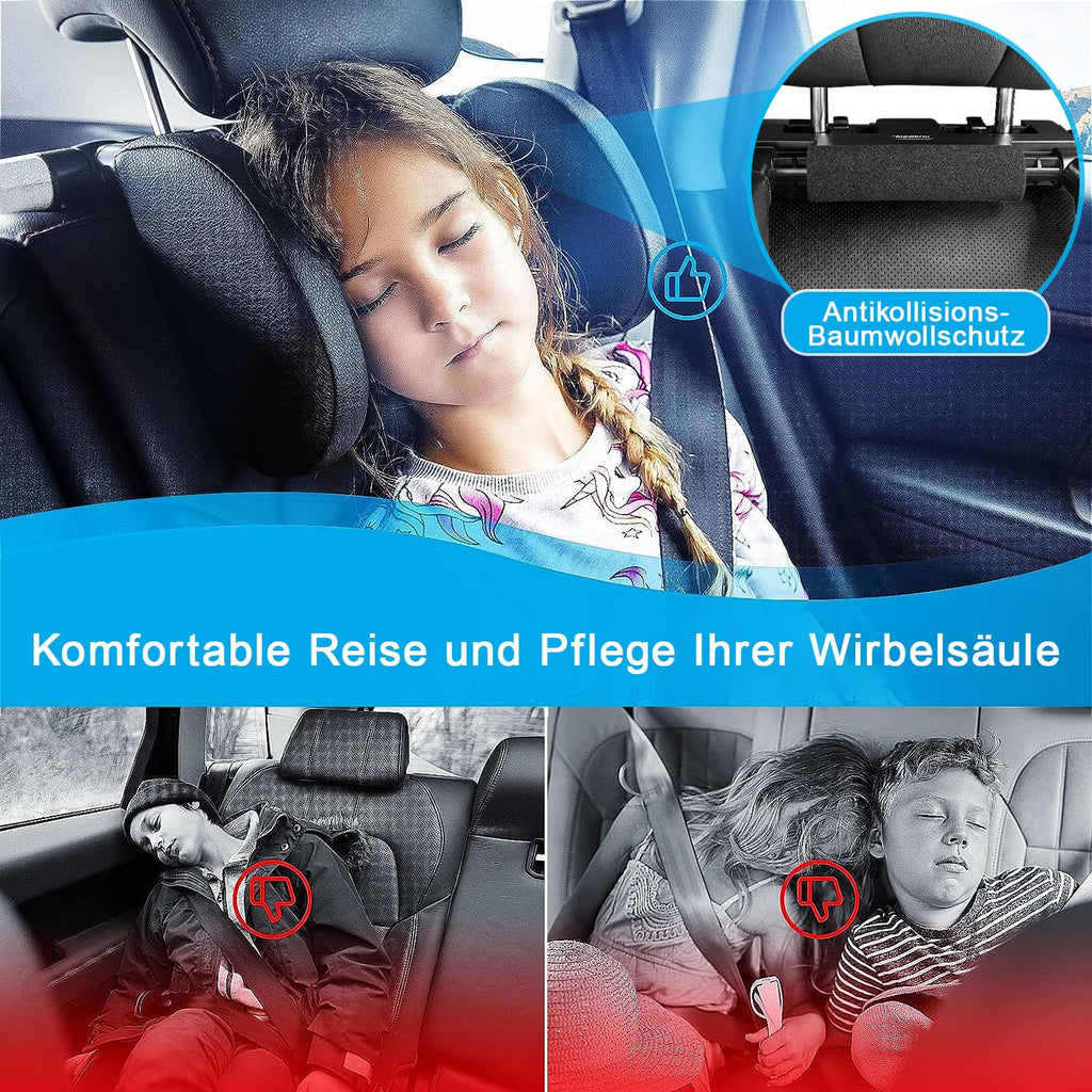 Aipwerer Kopfstütze Auto Kinder, Einfache Montage Abnehmbare Kopfstütze Auto, Höhenverstellbar Auto Nackenkissen für Kind bei längeren Autofahrten ein Nickerchen (Schwarz, A05 PVC)