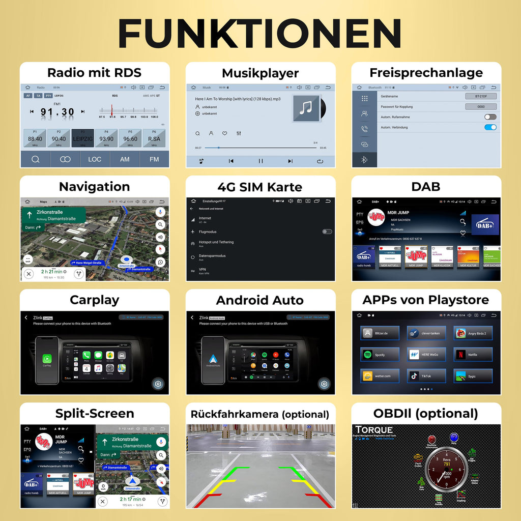 M.I.C. AV9-L3 Android 14 Autoradio mit navi: MediaTek MT6769V 4G+64G;9" QLED Display;4G SIM,Carplay,Android Auto,DAB+,Bluetooth 5,WiFi,GPS: Ersatz für VW Golf T5 Touran Passat RNS RCD,Skoda,SEAT