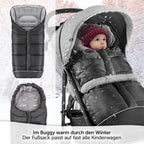 Zamboo Fußsack für Joie Buggy Sportwagen (passend für Litetrax, Mytrax, Chrome) - Winterfußsack für Kinderwagen, mit Reflektor, Kapuzenfunktion & Tasche - Schwarz
