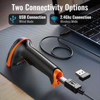 Tera Barcode Scanner 1D 2D QR Wireless Kabellos 2,4 GHz + Wired USB 2,0 Kabelgebunden Handscanner Barcodelesegerät 5 Mil Auflösung 100m Reichweite, Bildschirm-Scannen Unterstützt, Upgrade-Modell D5100