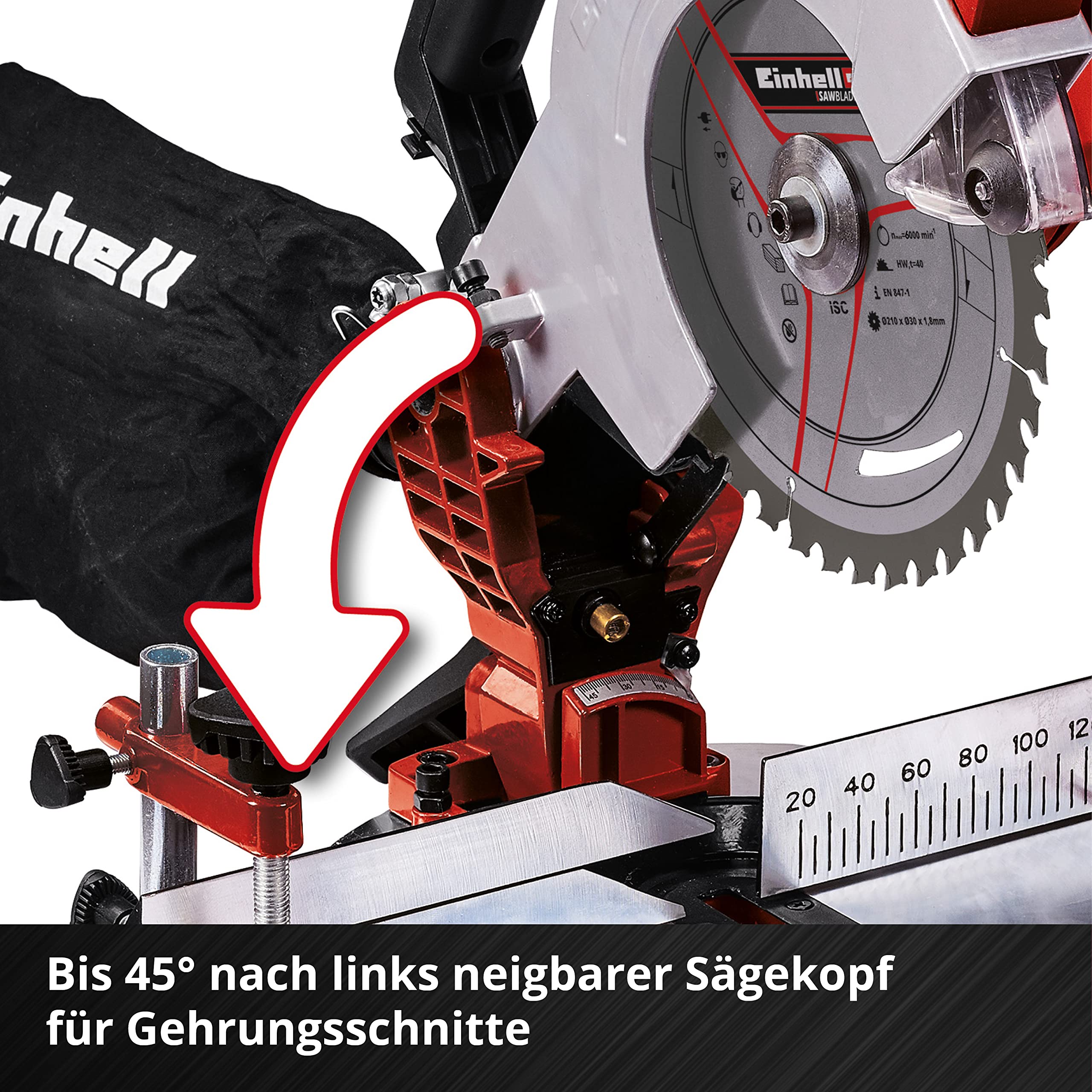 Einhell Akku-Kappsäge TE-MS 18/210 Li-Solo Power X-Change (18 V, max. 60 mm x 120 mm Schnitttiefe/-breite, Ø 210 mm Sägeblatt, neigbarer Sägekopf, Laser, ohne Akku)