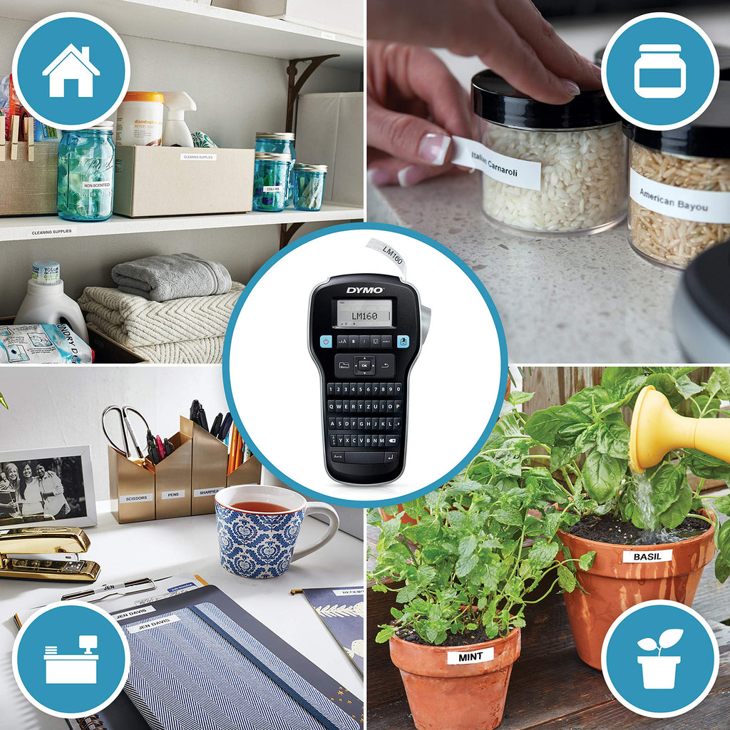 DYMO LabelManager 160 Tragbares Beschriftungsgerät Starter-Set | Etikettiergerät mit QWERTZ Tastatur & Einfache Textbearbeitung | mit 3 Rollen | für D1 Etiketten in 6, 9 und 12mm Breite