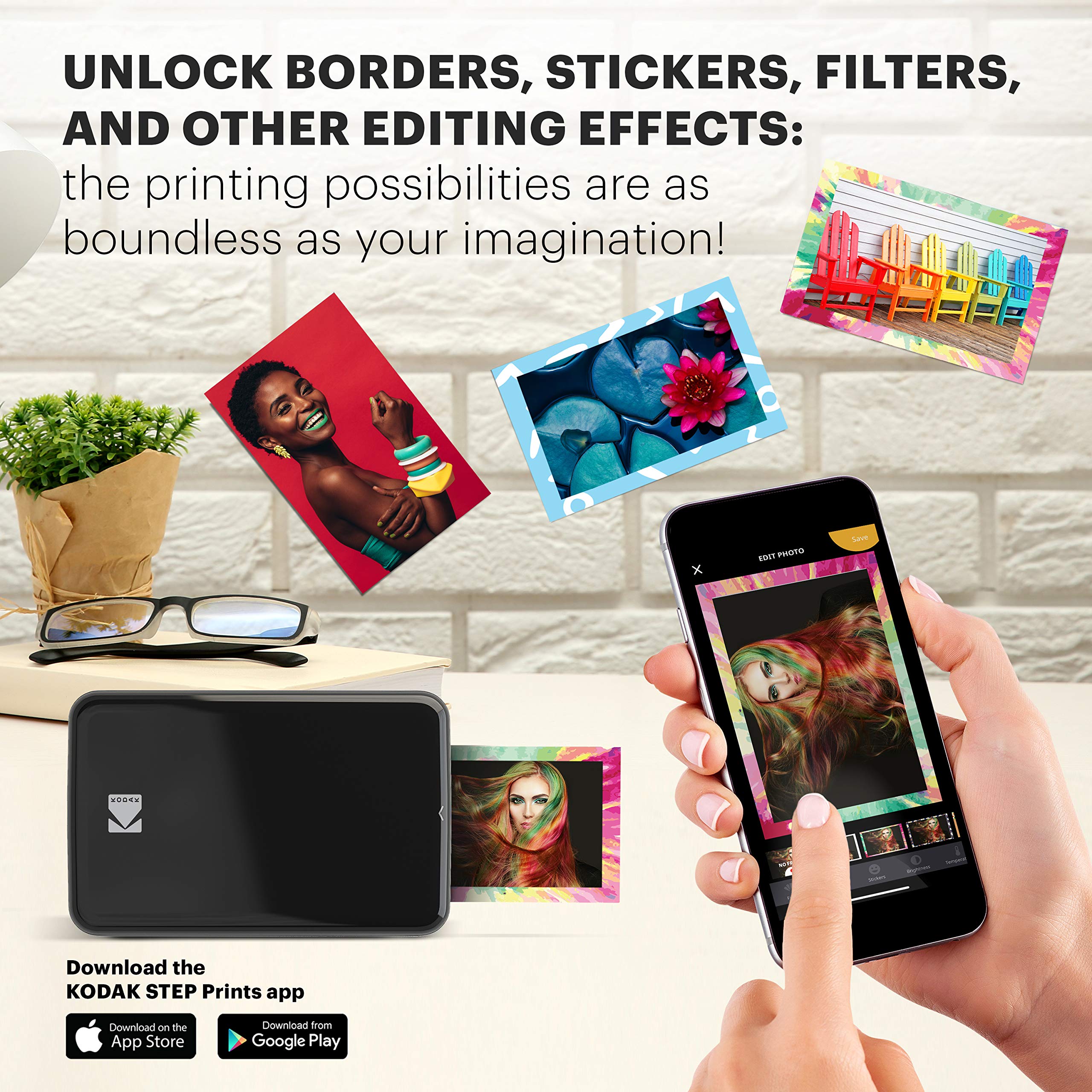 KODAK Step Printer Drahtloser mobiler Fotodrucker mit Zink-Technologie (Schwarz) Reiseset