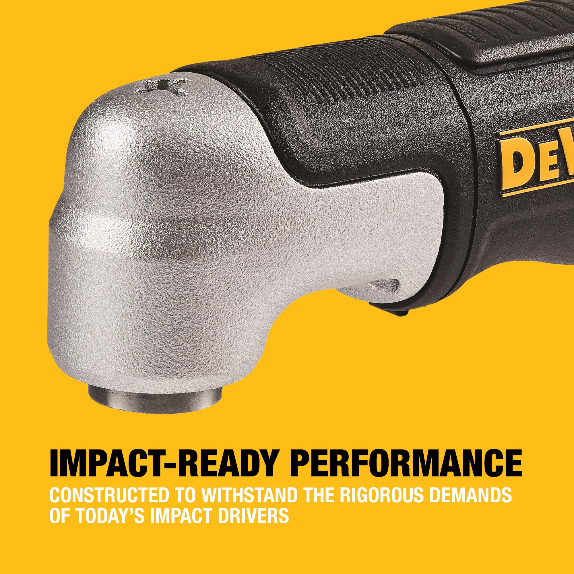 Dewalt Impact Winkelvorsatz für Schlagschrauber DT20500 (1/4" Sechskant, schlagfest, performt mit bis zu 43Nm Drehmoment, für den Einsatz auf Akku-Schlagschraubern)