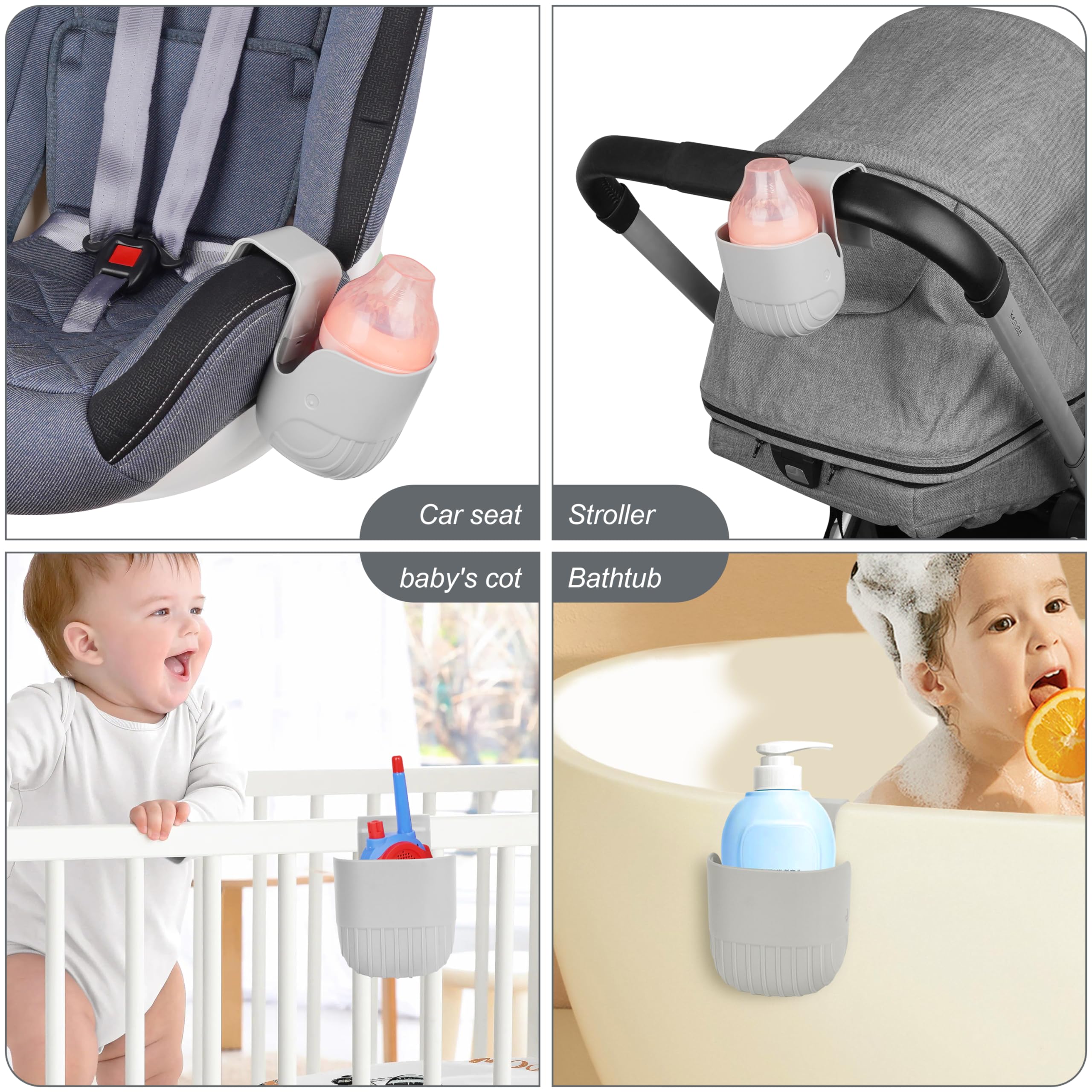 Storchenbeck Universal Becherhalter für Autositze, Kinderwagen, Rollstühle und mehr – Grau (1)