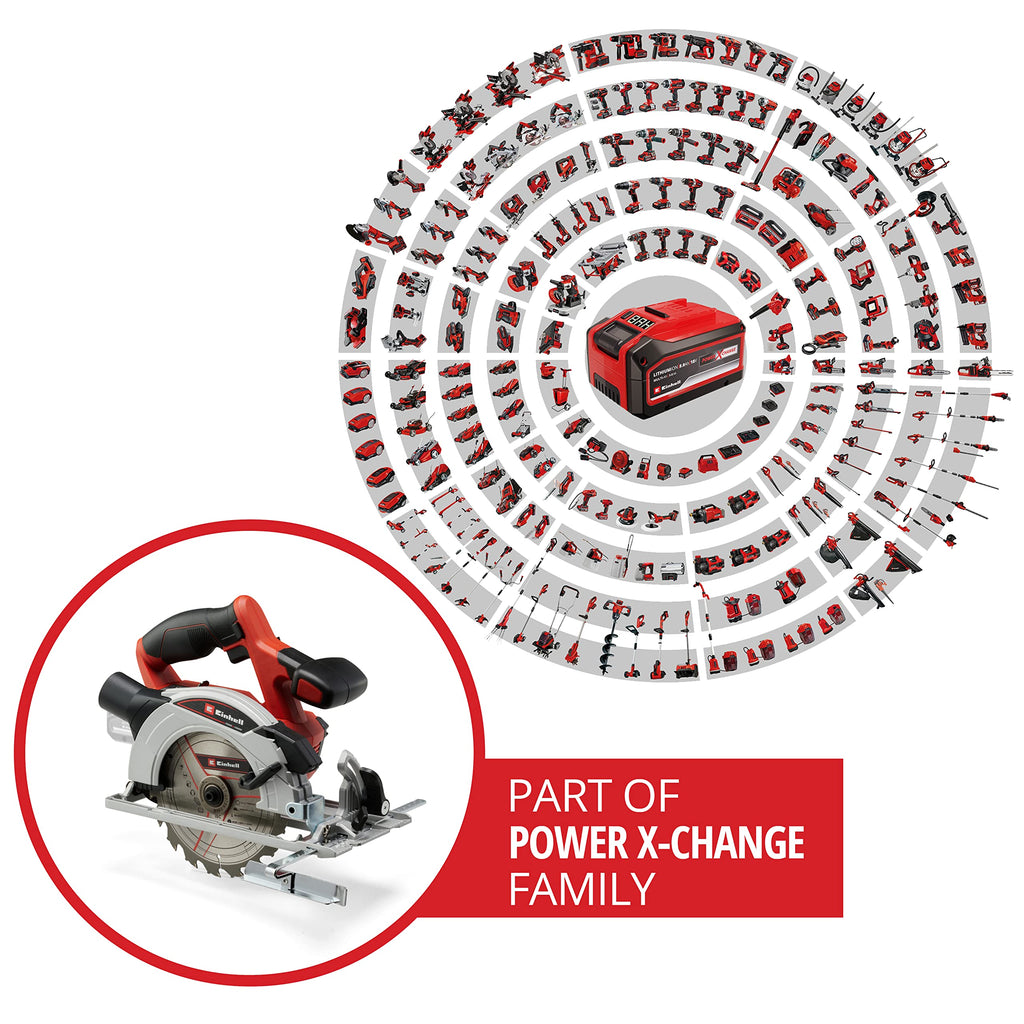 Einhell Akku-Handkreissäge TE-CS 18/165-1 Li-Solo Power X-Change (18 V, Li-Ion, Ø165 x Ø20 mm Sägeblatt, werkzeuglose Einstellung bei Schnitttiefe + Neigungswinkel, ohne Akku und Ladegerät)