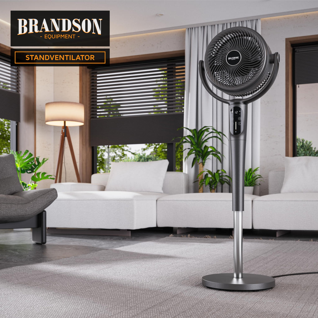 Brandson - Standventilator 3D mit ECO DC Motor – sehr leise – Preisträger 2025-60% Energieeinsparung – Ventilator mit 24 Geschwindigkeiten – horizontale und vertikale Oszillation – Fernbedienung