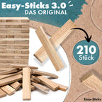 Easy-Sticks 3.0 Eiche – 210 Stück – Bastelholz OHNE Klebeband – Hölzchen für DIY Projekte und Deko – Hölzer zum Bauen und Verkleiden