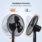 TRESKO AERSON Standventilator 40cm | Ventilator höhenverstellbar bis 120cm | hoher Luftdurchsatz und sehr leise | Windmaschine mit 3 Geschwindigkeitsstufen | Oszillationsfunktion ca. 80° (Schwarz)