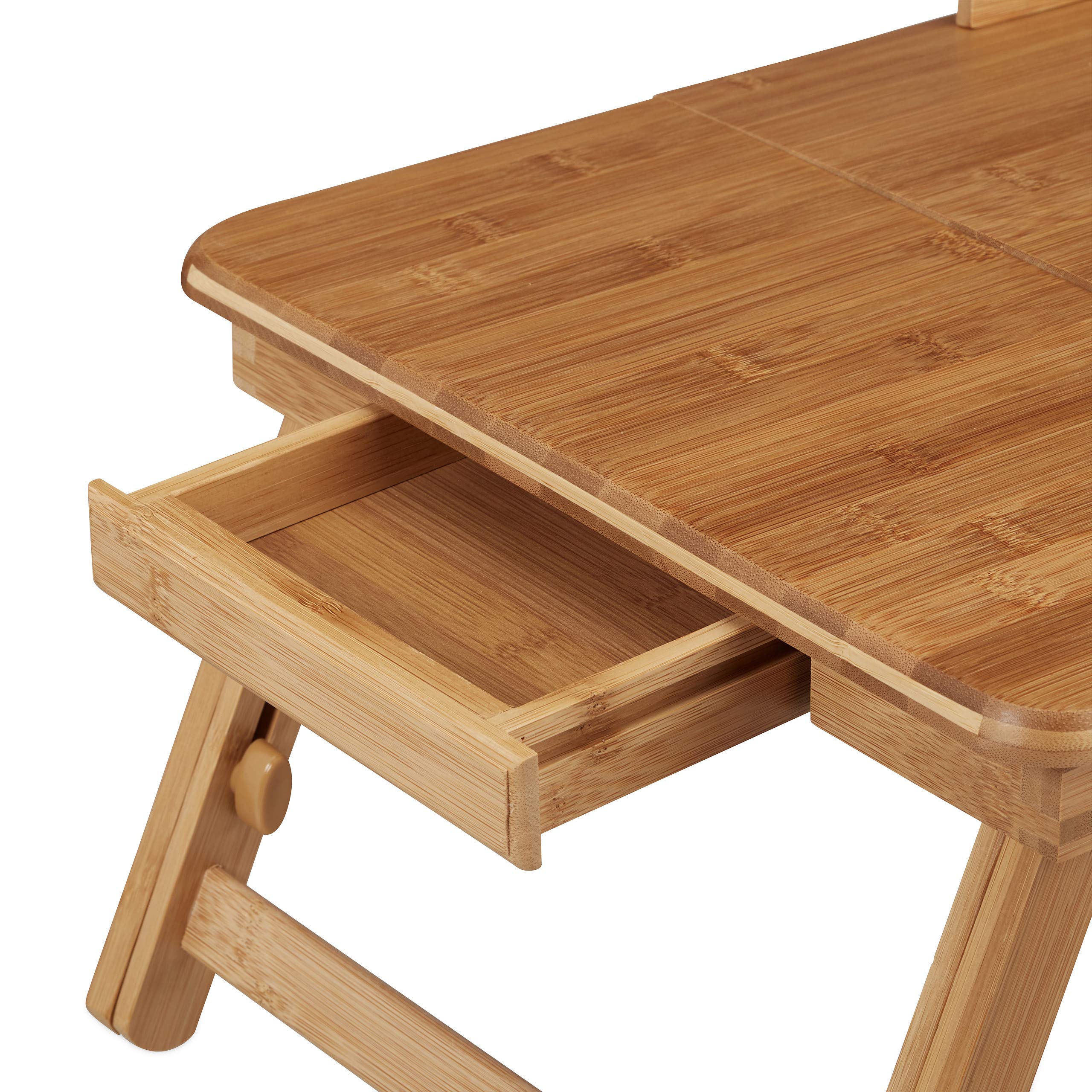 Relaxdays Laptoptisch Bambus XL, ideale Belüftung, höhenverstellbar, 5 Neigungswinkel, Lapdesk mit Schubfach, Natur