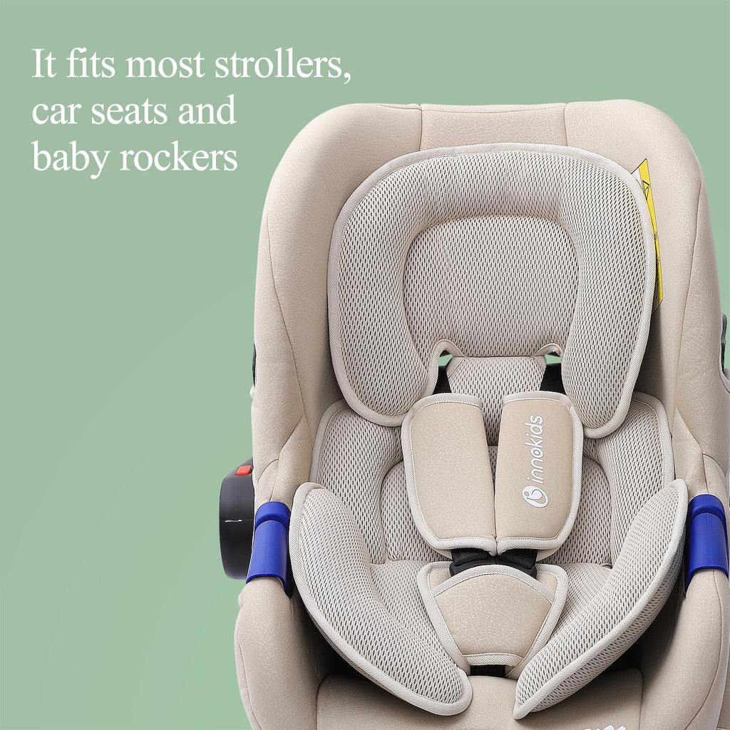 Innokids Säuglings Autositz Einsatz, Neugeborener Kopf-Stützkissen und Körper-Stützkissen für Babys Anzug für Baby-Autositze und Kinderwagen (Beige)
